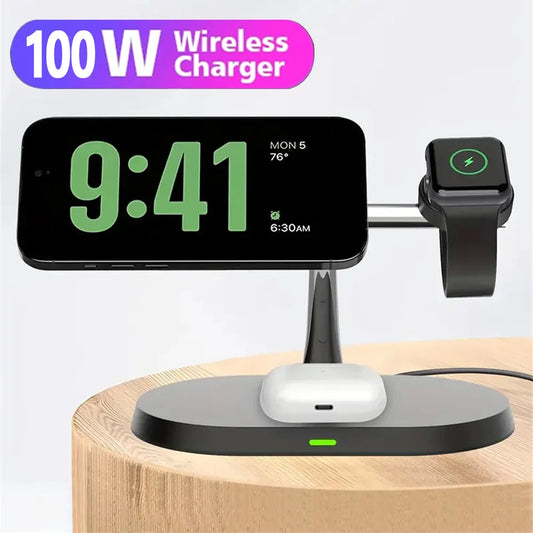 MagSafe Wireless Charger for iPhone, AirPods, Apple Watch - 100W 3-in-1